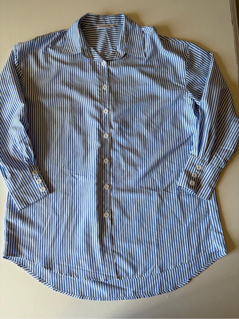 Katch Me Blue White Stripe Large collared Button Up Boyfriend Shirt Oversized